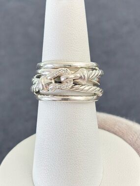David Yurman Crossover Buckle Cable Ring with Diamonds 6.5